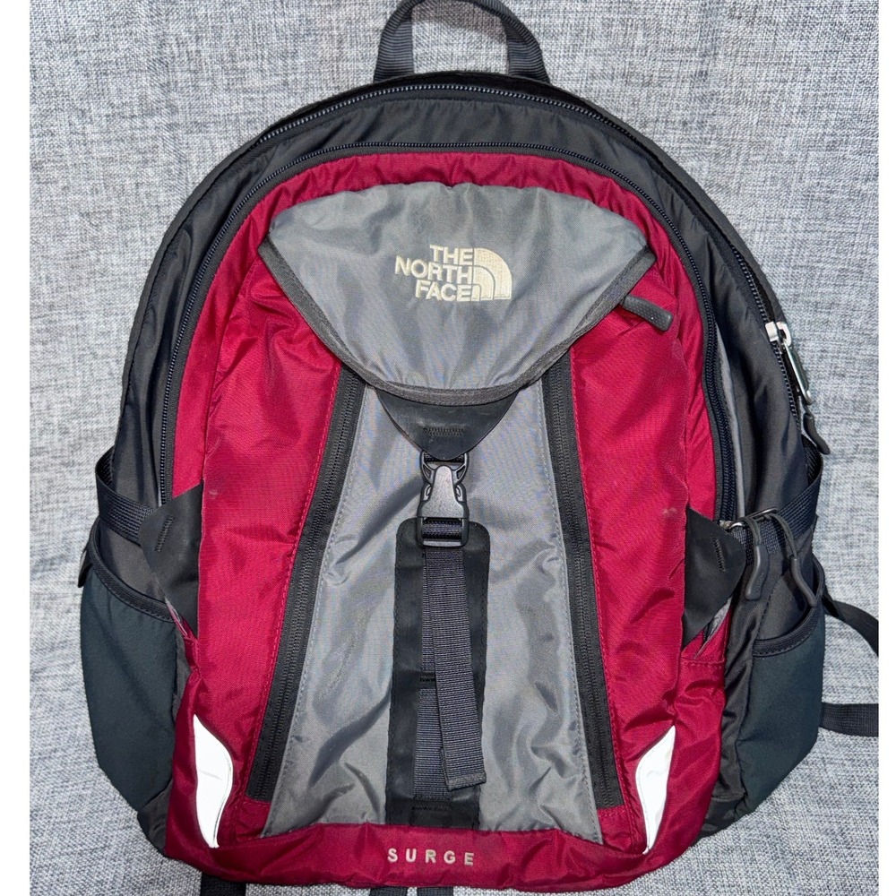 The North Face Surge Backpack Red Black Grey Hiking Travel Laptop Bag